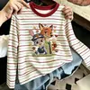 Camiseta de Manga Longa Listrada Infantil T2026 Novo Estilo Algodão Puro Manga Longa Gola Redonda Camada Base Crianças Mais Velhas Top Estiloso Versátil