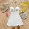 Vestido de Comercio Exterior Transfronterizo de Amazon Verano Estilo Resort Europeo y Americano Falda de Tirantes Sexy Halter Falda Midi Playa
