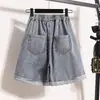 Toma real de shorts de mezclilla de tiro alto, holgados, adelgazantes, para tallas grandes, pantalones de pierna ancha, jeans lavados con dobladillo enrollado