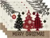 Manteles navideños transfronterizos 4 juegos de platos de cena tazas con tapetes termoaislantes Manteles decorativos para la atmósfera de las fiestas navideñas
