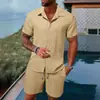 2023 Europa e Estados Unidos transfronteiriço Amazon AliExpress verão masculino terno casual de camisa de manga curta e calça de praia