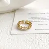 Anillo Cruzado de Circonita Estilo Coreano para Mujer, Doble Capa de Lujo Minimalista Abierto Ajustable Perla Nicho Apilable Joyería
