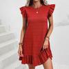 Vestido de tirantes casual de color liso con volantes, estilo europeo y americano, para clima cálido, transfronterizo