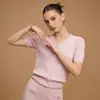 Fábrica de Suéteres Dalang Customizado Estilo Coreano Rosa Fresco Gola V Manga Bufante Cardigan de Tricô para Mulheres, Vazado Fino Manga Curta