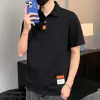 Camisa Polo Masculina Verão Tendência Roupas Largas Marca de Moda Estilo de Hong Kong Moda Estudantil Algodão Puro Gola Manga Curta Masculina Homem
