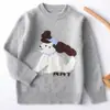 Suéter de Lã Desenho Animado Cachorrinho Infantil, Novo Outono e Inverno Gola Redonda Fofo Malha Macia Camisa Base para Meninos e Meninas