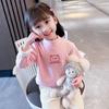 Roupa infantil atacado suéter forrado com lã para meninas outono e inverno novo infantil desenho animado bordado infantil peça única veludo manga longa camisa básica