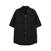 Camisa Listrada Texturizada de Manga Curta Estilo Japonês Retrô para Homens, Camisa Casual Tendência de Verão para o Trabalho
