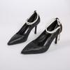 Outono de 2025 Novo Estilo Coreano Salto Fino Sapatos de Pérola Femininos Elegantes Franceses Pé Descalço Contas Temperamento Gentil Salto Alto
