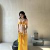 Biquíni sem alças de cúrcuma, estereofônico, flor, praia, foto, emagrecimento, vestido longo, blusa de manga comprida, férias na ilha, maiô