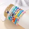 Pulseira da moda coreana nova multicamadas linha elástica argila macia adorável rosto sorridente conjunto pulseira de pérolas retrô feita à mão para mulheres