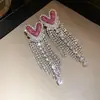Brincos de Prata Europeus e Americanos Transfronteiriços com Zircônia em Formato de Coração e Franja, Brincos de Luxo Leve de Alta Qualidade, Brincos Versáteis da Moda de Nicho para Mulheres