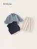 Bangxuan Ropa Infantil Primavera y Otoño Chaleco de Camisa a Cuadros Infantil Pantalones Casuales de Color Sólido Conjunto de Tres Piezas Ropa de Bebé Conjunto para Niños