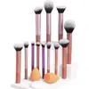 Nuevo Set de 12 Brochas de Maquillaje Transfronterizo con Mangos Largos, Brocha para Contorno, Brocha para Polvos, Brocha para Cejas, Brocha para Sombras de Ojos, Herramientas de Belleza