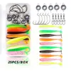 18/25/50 Peças Isca Macia Artificial de Duas Cores com Rabo em T Gancho com Cabeça de Chumbo Gancho Crankbait Conjunto de Iscas Macias para Peixe