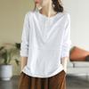Seda de Leche Nueva Artística Retro Primavera y Otoño Camiseta de Manga Larga para Mujer Casual Adelgazante Costuras Botones Camisa Base Top