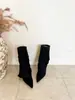 2026 Nuevas Botas de Gamuza con Hebilla Estilo Europeo y Americano Punta Fina Caña Alta Botas de Moda Tacón Alto Delgado Botas Ajustadas