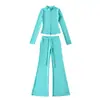 Jaqueta Moletom Curta com Gola Meia-Alta Camada Base Cardigan Calça Casual Micro Flare Levanta Bumbum Conjunto Esportivo
