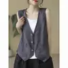 Colete de verão fino, solto, sem mangas, casual, moderno, para usar por cima, jaqueta de algodão e linho, top gilet