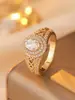 Anillo Retro Tallado Hueco Corazón de Amor Piedra Principal Ovalada Lujoso Totalmente Incrustado con Circonita Oro de 18 Quilates Ligera Lujo Temperamento Banda Ancha