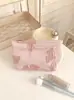 Bolsa de Cosméticos con Lazo Teñido en Hilo Vintage para Labiales Productos de Cuidado de la Piel Bolsa de Almacenamiento para Artículos Varios Bolso de Mano Portátil de Gran Capacidad