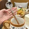 Cuchara de Acero Inoxidable 316 de Cintura Delgada, Estilo Francés Lujo Ligero Vintage Mango de Imitación Madera Cuchara de Cena Occidental, Cabeza Redonda, para Uso Doméstico