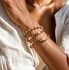 Pulsera Abierta de Moda Transfronteriza Europea y Americana de Acero Inoxidable Chapado en Oro de 18 Quilates, Pulsera de Lujo Ligero Estilo Ins Incrustada con Circonita para Mujer