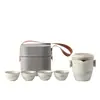 Juego de té de cerámica para viaje, una tetera y tres tazas, juego de té kung fu portátil para exteriores, juego de regalo completo de horno Ru