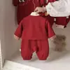 Enterizo de Primavera y Otoño Ropa para Bebé para Celebraciones de Mes Completo y Primer Cumpleaños, Mono Rojo Festivo Estilo Chino para Año Nuevo