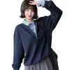 Nueva sudadera con cuello de camisa de dos piezas de estilo americano de moda para otoño/invierno para mujer, holgada y casual, top versátil como capa base, estilo transfronterizo de moda