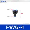 Conector neumático de plástico azul en T PY6 tubo de gas inserción rápida PW junta rápida PEG12-8/4/10 reductor