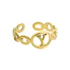Anel Cruzado Europeu e Americano Simples com Inicial Maiúscula em Aço Titânio Banhado a Ouro 18K Vazado Dourado Vivo para Mulheres Atacado