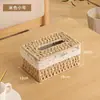 Caixa de Lenços de Mesa para Desktop Tecida à Mão Pura Imitação de Rattan Caixa de Lenços Retrátil Tecida Cesta de Armazenamento de Miudezas para Mesa de Centro de Sala de Estar Cesta de Armazenamento de Chaves