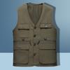 Colete Masculino de Primavera, Outono e Verão com Múltiplos Bolsos para Pesca Fino Conjunto Outdoor para Meia-idade e Idosos Colete Casual Top Vela de Cavalo