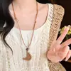 Verão Relaxante~Colar com Pingente de Flor Tecida Estilo Étnico Boêmio para Mulheres, Acessório Longo Estilo Vintage de Férias