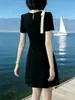Vestido Negro de Bloques de Color Estilo Europeo para Mujer, Verano 2026, Adelgazante, Elegante, Diseño Único, Hermoso Vestidito Negro