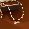 Contas Galvanizadas em Ouro Real Colar de Pérolas em Forma de Concha Ouro 18K Corrente Curta para Clavícula Japonês e Coreano Mais Vendido Luxo Acessível Mulheres de Alto Padrão