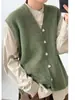 Chaleco de Punto sin Mangas con Hebilla Triangular Estilo Japonés Suéter de Forro Polar para Hombre Chaleco Casual Unisex Retro para Pareja