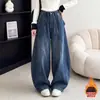 Jeans con Forro de Felpa para Niñas 2026 Otoño/Invierno Nuevos Pantalones de Pierna Ancha Curvos para Niños Pantalones de Pana Gruesa de una Pieza para Niñas Mayores