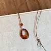 Colar com Pingente de Âmbar Anel Oval Feminino Retrô Novo Chinoiserie Simples Corrente Longa para Moletom Acessórios de Luxo Acessível Design de Nicho