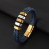 Pulseira Masculina de Couro com Fecho Magnético de PU em Aço Inoxidável Azul Lago Retrô Temu Mais Vendido Atravessando Fronteiras Atacado