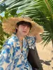 Camisa de Manga Corta Estilo Resort Azul para Niños para Usar en la Playa en Verano Delgada de Seda de Hielo Camisa con Cuello Cubano de Media Manga
