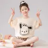 Pijama Infantil Feminino 2026 Verão Novo Estilo Fino Manga Curta Shorts Conjunto de Duas Peças Roupas de Casa para Meninas