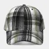 Gorra de béisbol a cuadros de lana para otoño e invierno para hombres y mujeres, sombrero de sol a cuadros vintage para exteriores, sombrero cálido artístico y elegante