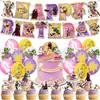 Decoraciones para Fiesta de Cumpleaños Temática Rapunzel Transfronteriza, Banderines, Banderines para Pastel, Juego de Globos