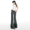 ¡OOTD del día 26!|Pantalones de Traje Grises de Tiro Bajo Acampanados para Mujer con Diseño de Cinturón Ancho, Pantalones Bootcut Casuales Adelgazantes