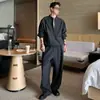 Conjunto Casual Estilo Preguiçoso Falso Duas Peças para Homem, Moda de Alta Qualidade para Primavera, Conjunto de Duas Peças com Moletom de Meio Zíper e Gola Alta e Calça de Moletom
