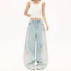 Jeans Anchos Naranja Infantil #Graffiti Colorido Reductores de Edad para Mujer Sueltos Adelgazantes Ocultan Defectos de Moda Casual Versátiles Pantalones de Largo Completo