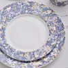 Estilo Europeo Hueso Porcelana Hortensia Azul Azul y Blanco 58 Piezas Olla Sopera Bol Plato para Pescado Bol de Arroz Cuchara para Sopa Plato de Cena Taza de Té Vajilla Fábrica Venta al por Mayor
