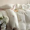 Conjunto de Cuatro Piezas 100S Aerografiado Otoño/Invierno Bordado de Rosas Ropa de Cama Cálida Estilo Lujo Ligero Sábanas Fundas Nórdicas Sábanas Ajustadas